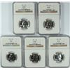 Image 1 : LOT OF ( 5 ) 1961 WASHINGTON QUARTERS, NGC PROOF-67
