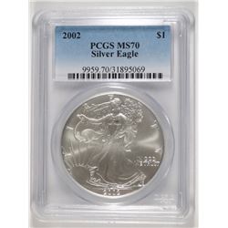 2002 AMERICAN SILVER EAGLE, PCGS MS-70!! VERY RARE!!! ONLY (71) 0F THESE EXIST!!