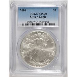 2004 AMERICAN SILVER EAGLE, PCGS MS-70 PERFECT!