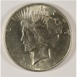 1927-D PEACE SILVER DOLLAR, MS-63+ BLAST WHITE