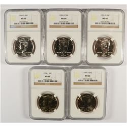 LOT OF ( 5 ) KENNEDY HALF DOLLARS ALL NGC MS-66: ( 2 ) 1996 & ( 3 ) 1996-D