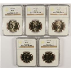 LOT OF ( 5 ) 1998 KENNEDY HALF DOLLARS, NGC MS-66