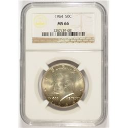 1964 KENNEDY HALF DOLLAR, NGC MS-66