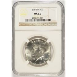 1964-D KENNEDY HALF DOLLAR, NGC MS-66