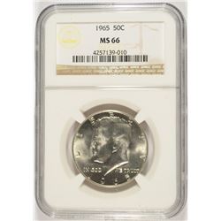 1965 KENNEDY HALF DOLLAR, NGC MS-66 BLAST WHITE!  TOUGH!