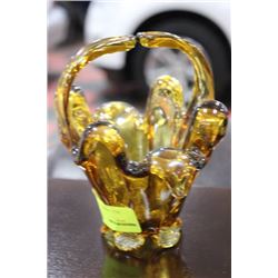 BROWN ART GLASS BASKET