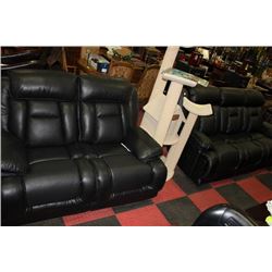 NEW BLACK LEATHER RECLINING SOFA W FOLD
