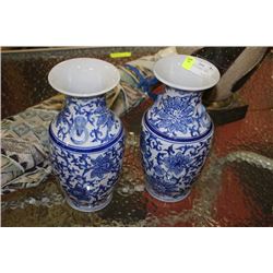 PAIR OF BLUE & WHITE VASES