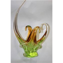 GREEN AND BROWN ART GLASS BOWL