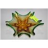 Image 1 : GREEN AND AMBER ART GLASS DISH