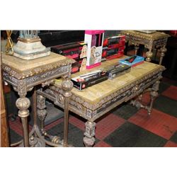 STONE TOP 3 PC GOLD TONE COFFEE TABLE SET