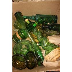 BOX OF ASST. GREEN GLASS ORNAMENTS