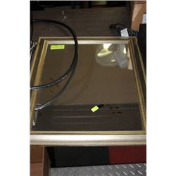 GOLD COLORED WOOD FRAMED MIRROR 20"L X 24"H