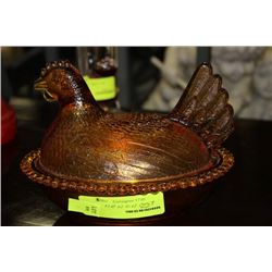 AMBER HEN ON NEST BUTTER DISH