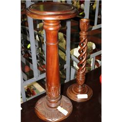 WOOD CARVED PLANT STAND SOLD W CANDLE HOLDER