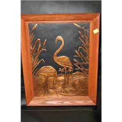 BRASS FLAMINGO PICTURE 15 1/2" X 11 1/2"