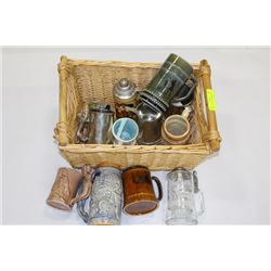 BASKET OF ESTATE BEER STEINS