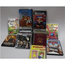 BOX OF ASSORTED CD'S & DVDS INCLUDES QUEEN,