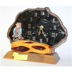 WOODEN AND MARBLE GOLD MINER CLOCK