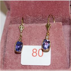 #80 14KT TANZANITE AND DIAMOND EARRINGS