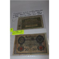 GERMANY 4 OLD NOTES 1908-1920