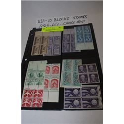 USA 10 BLOCK STAMPS 1950'S-60'S CHOICE MINT
