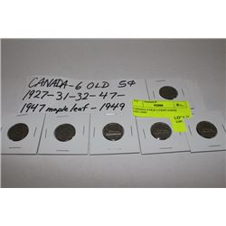 CANADA 6 OLD 5 CENT COINS 1927-1949