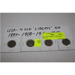USA 4 OLD LIBERTY 5 CENT COINS 1897-1912