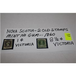 NOVA SCOTIA 2 OLD STAMPS MINT NO GUM 1860