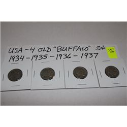 USA 4 OLD BUFFALO 5 CENT COINS 1897-1912