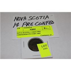 NOVA SCOTIA 1 CENT PRE CONFEDERATE COIN 1864