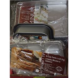 LOT OF 4 NEW BAKE PANS, TURKEY LIFTER, AND  9-CUP