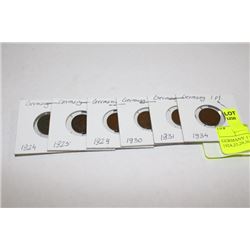 GERMANY 1 PFENNING COINS 1924,25,29,30,31,34