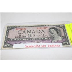 CANADA 1954  $10 NOTE DEVIL'S FACE