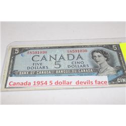 CANADA  1954 $5 NOTE DEVIL'S FACE