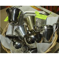 BASKET WITH SILVER PLATED TRAY WITH