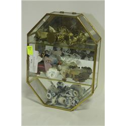 GLASS MIRRORED CASE W/ FIGURINES