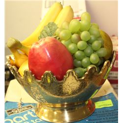 BRASS CROWNED SHAPED BOWL WITH ARTIFICIAL FRUIT