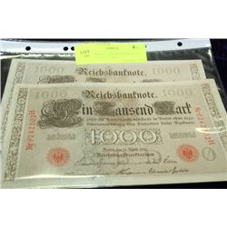 1910 GERMAN 1000 MARK NOTES CONSECUTIVE S/N X2