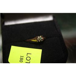 LADIES GOLD RING W/ EMERALD AND DIAMOND FLOWER