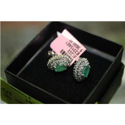 PAIR OF EMERALD & RD DIAMOND EARINGS