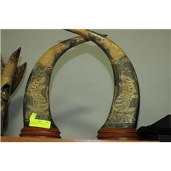 ANTIQUE CHINESE BUFFALO HORNS HAND CARVED