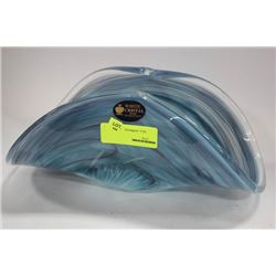 ITALIAN WHITE CRYSTAL BLUE ART GLASS DISH