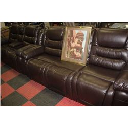NEW CHOCOLATE BROWN LEATHER RECLINING SOFA
