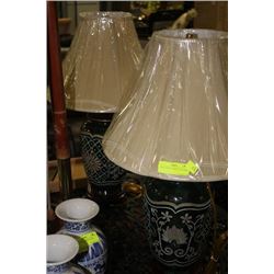 PAIR OF GREEN PORCELAIN LAMPS