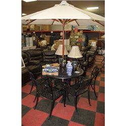 ALUMINUM PATIO SET WITH TABLE 6 CHAIRS & UMBRELLA