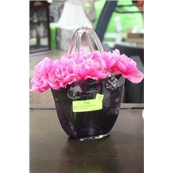 DESIGN SOCIETY PURPLE GLASS VASE W/ FLOWERS