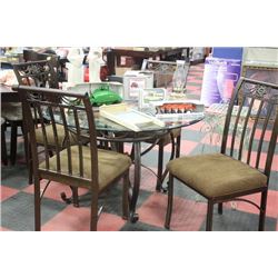 METAL AND GLASS ROUND TABLE W 4 CHAIRS
