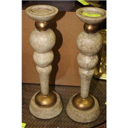 PAIR OF CRACKLE FINISH CANDLE HOLDERS