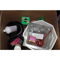BOX OF POTS AND PLANT FOOD SUPPLIES
